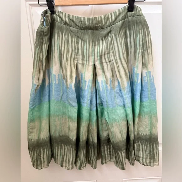 Bandolino Silk Green and Blue A-Line Pleated Skirt - Picture 7 of 11